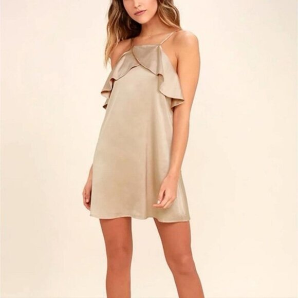 Spice Twirl Light Beige Satin Dress - Picture 1 of 16